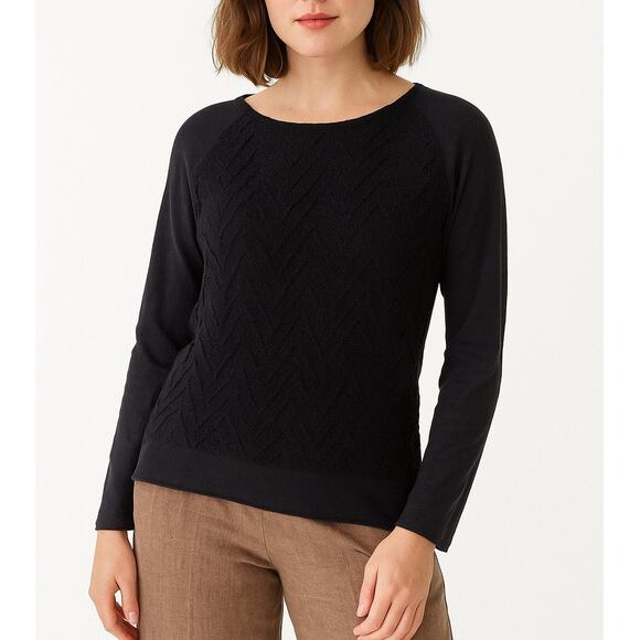 Soft Surroundings Black Linen Blend Knit Lightweight Sweater Large Textured - Picture 1 of 9